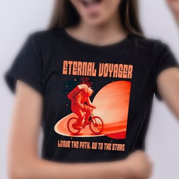 تیشرت مشکی آستین کوتاه دخترانه طرح فضانورد دوچرخه سوار