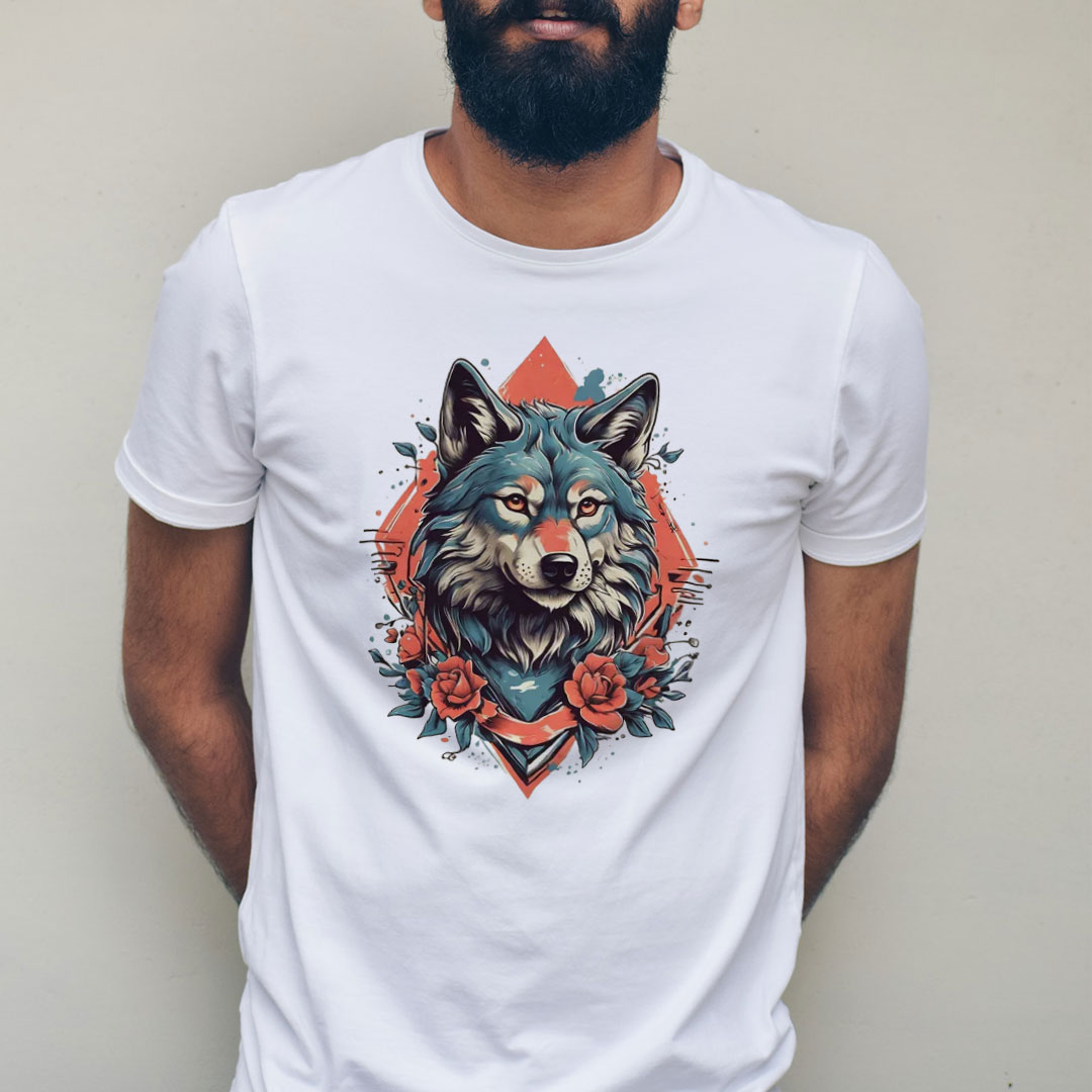 pzood.com_29173834177084 تیشرت گرافیکی گرگ و گل رز - تصویر 1